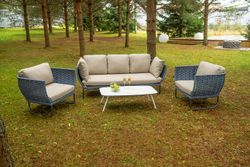 "Фиджи" лаунж-зона 5-местная плетеная из роупа (веревки), каркас алюминиевый темно-серый, роуп синий (KT18-014)