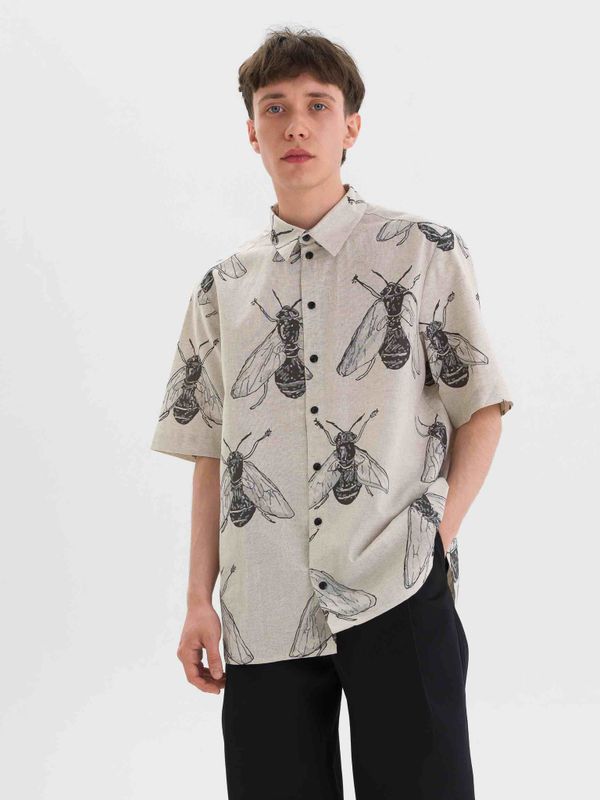Рубашка Насекомые короткий рукав Мужская Бежевая V.2 - фото 1