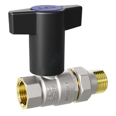 Кран шаровой латунь никель Pride Ду 20 Ру40 ВР/"американка" с Т-рукояткой красной/синей аналог 11б27п1 LD 47.348.20 RB