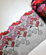 Вышивка на сетке сердечки и вишни на черном К106 левая