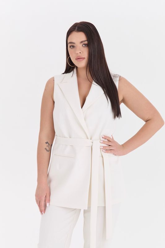 Жилет удлиненный на завязках, молочный