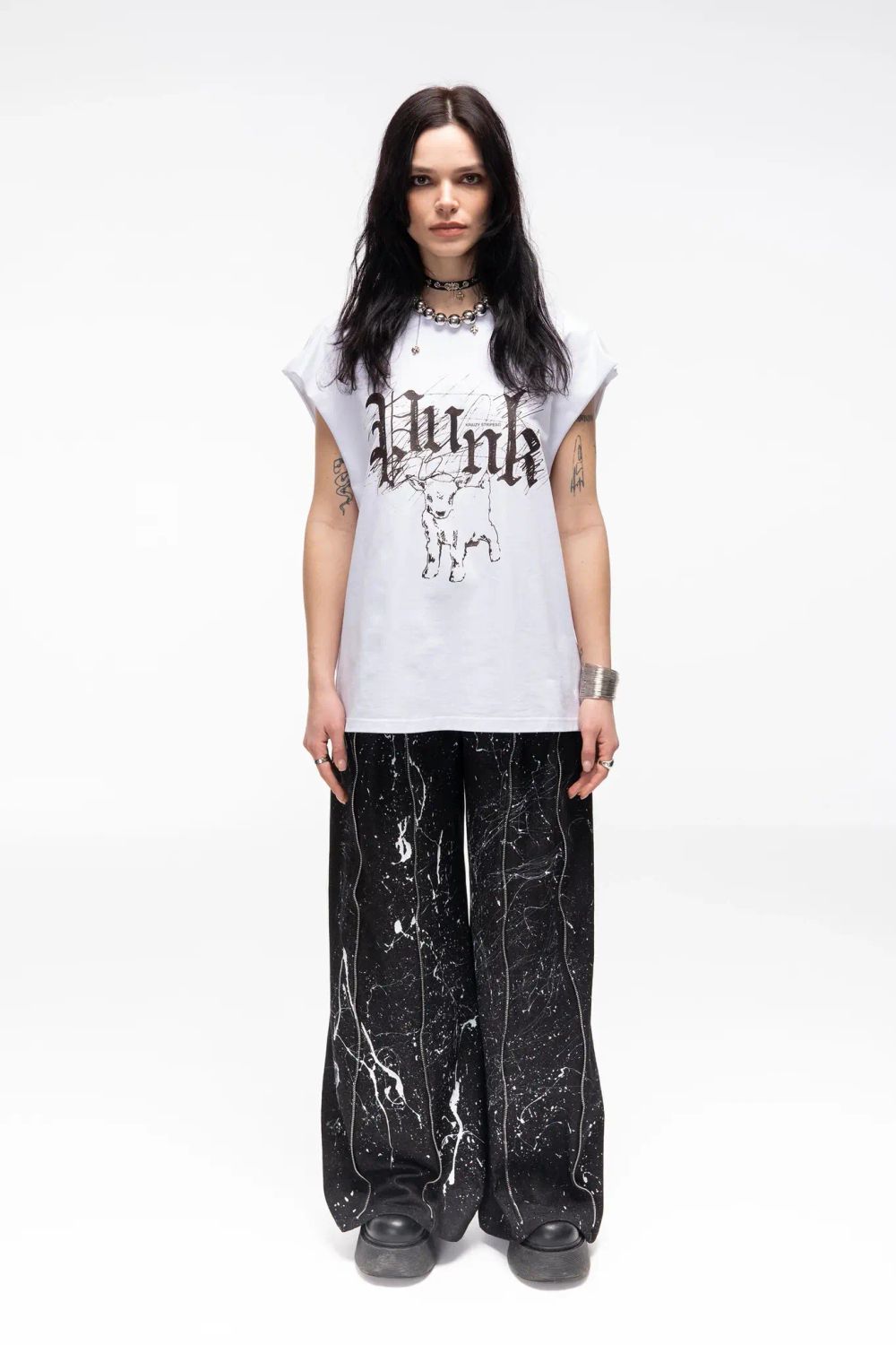 Брюки Kraizy Stripes с замками из джинсы черные