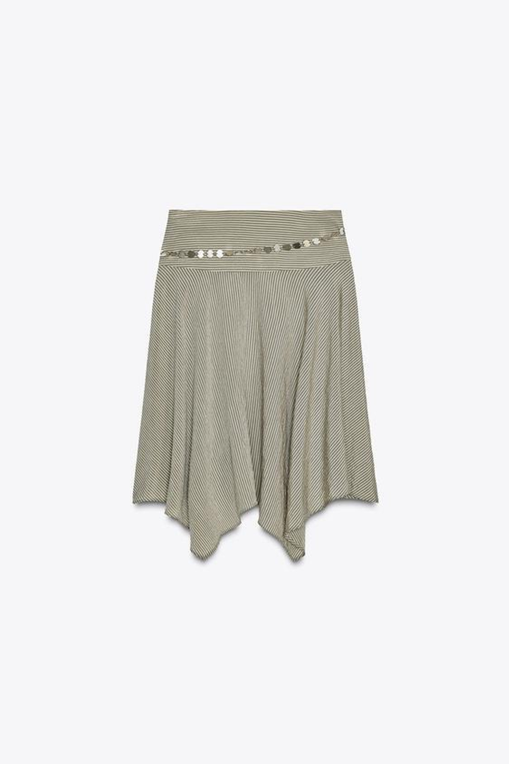 ZARA АСИММЕТРИЧНАЯ ЮБКА МИДИ В ПОЛОСКУ С РЕМНЕМ, БЕЖЕВО-КОРИЧНЕВЫЙ