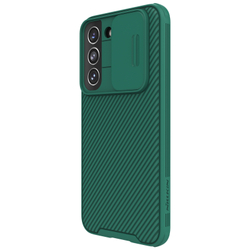 Чехол зеленого цвета (Deep Green) усиленный для Samsung Galaxy S22 от Nillkin, серия CamShield Pro Case, с сдвижной крышкой для камеры