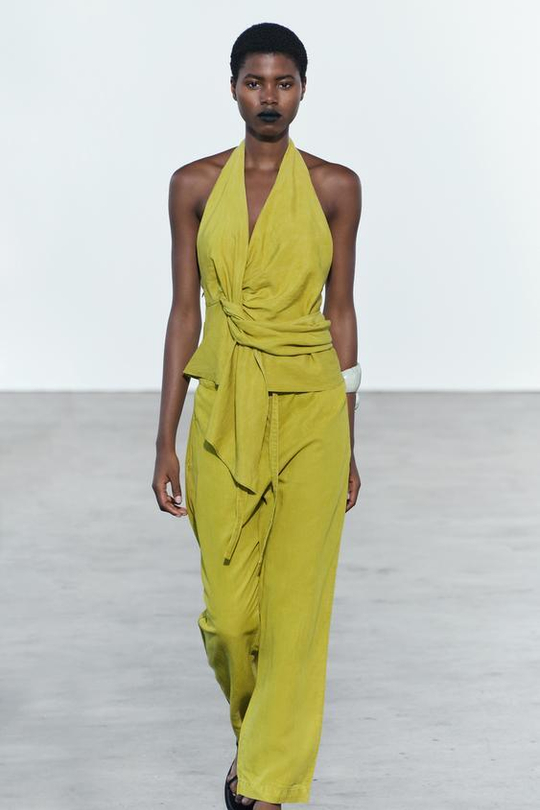 ZARA ТОП НА ЗАПÁХЕ С ГОРЛОВИНОЙ ХАЛТЕР — ZW COLLECTION, ЛАЙМОВЫЙ