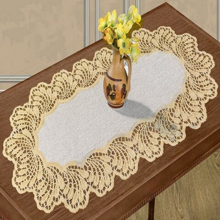 Дорожка жаккардовая, овальная, 50*90 см, цвет: кремово-золотистый, Польша.
