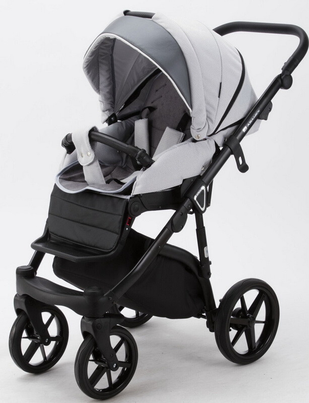 Детская коляска Adamex Bibione 2 в 1 BI-TSB13 (СВ.СЕР.ЖАКАРД+Т.СЕР.ПЕРЛ.КОЖА)