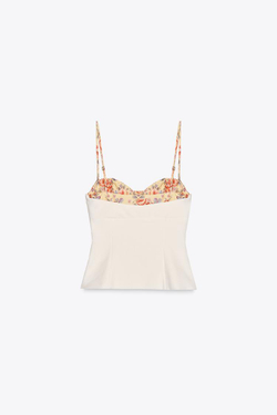 ZARA ТОП ИЗ ЭЛАСТИЧНОЙ ТКАНИ С КОНТРАСТНЫМ ПРИНТОМ, БЕЛЫЙ