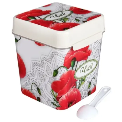 Емкость с ложкой 1,2 л., Маки, Чай (комплект 12 шт)