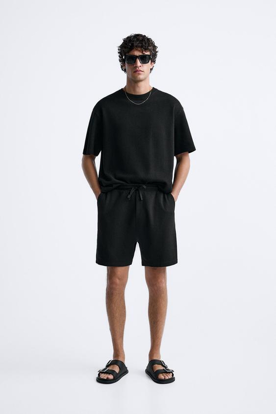 ZARA ШОРТЫ SOFT В РУБЧИК, ЧЕРНЫЙ