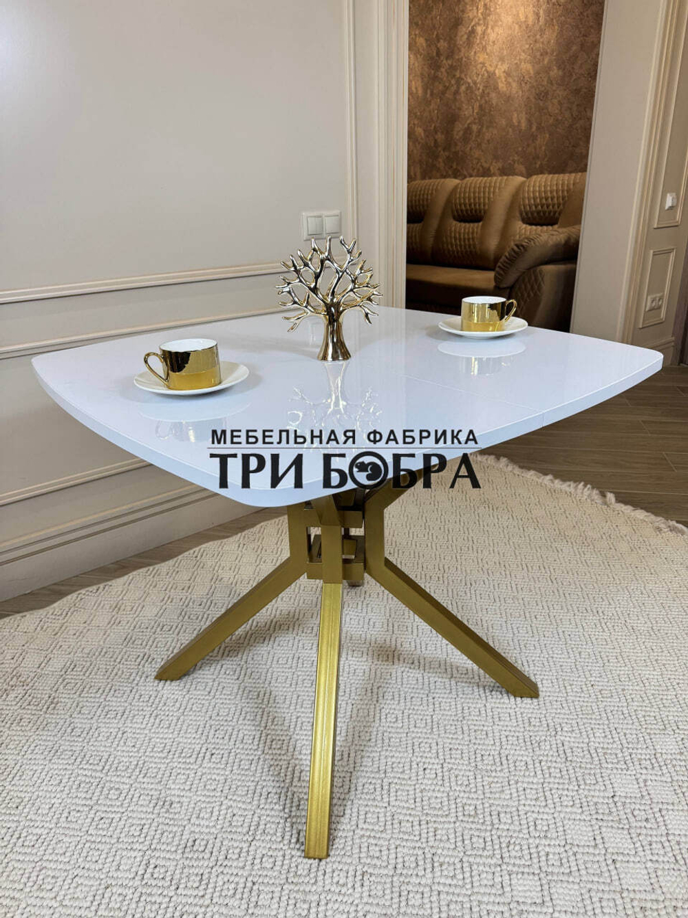 Кухонный раздвижной стол "Румба", белый глянец