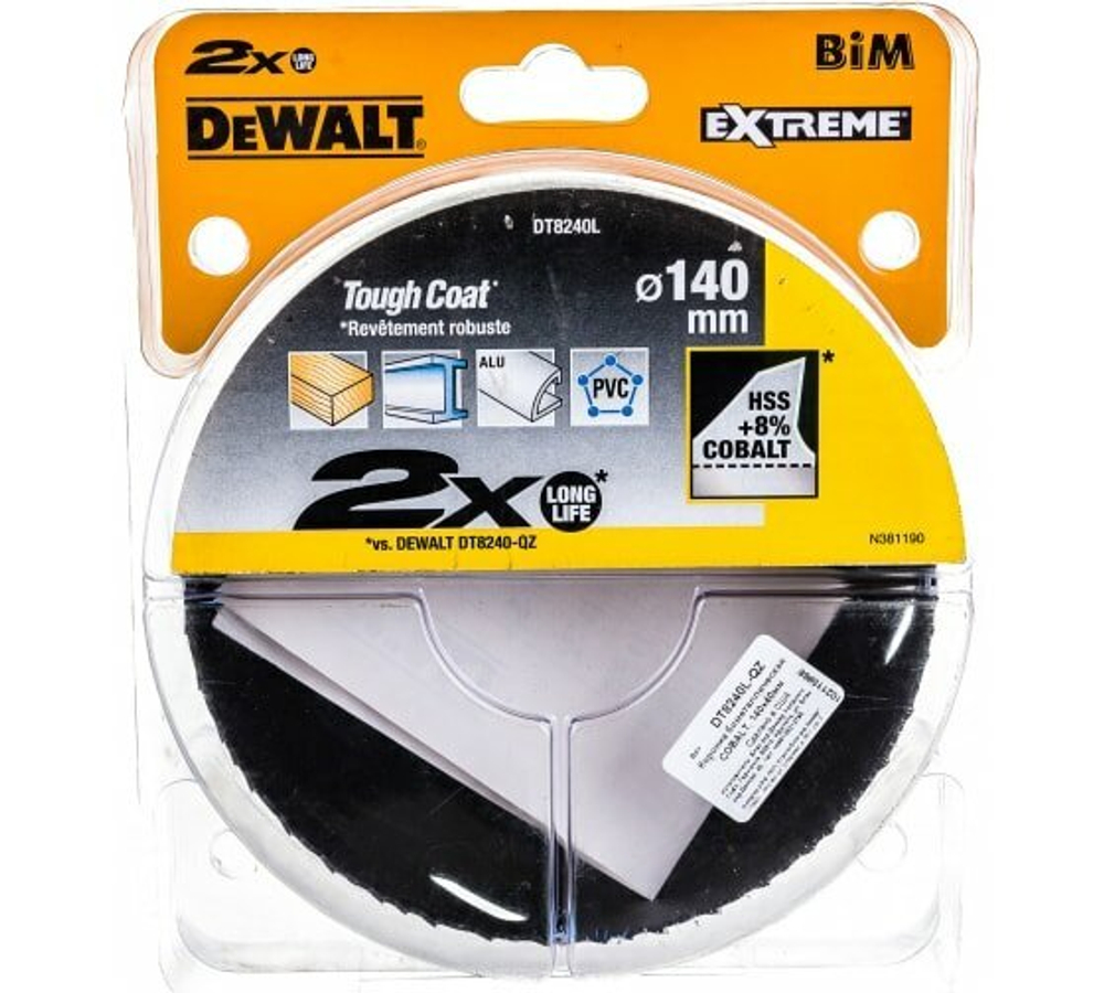 Коронка биметаллическая COBALT 8% M42 (140х46 мм) DEWALT