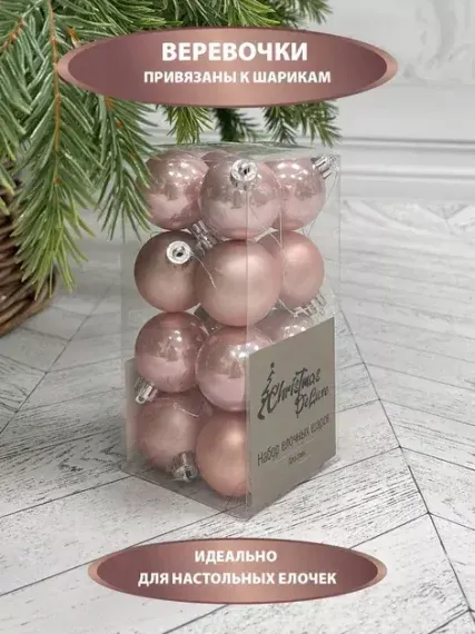 Набор пластиковых шаров Милена 40 мм., розовый перламутр, 16 шт., Christmas DeLuxe (87045)
