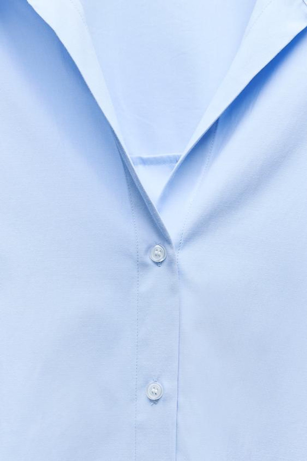 ZARA РУБАШКА ИЗ ПОПЛИНА, ГОЛУБОЙ