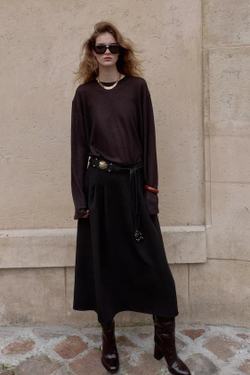 ZARA ЮБКА МИДИ ИЗ КРЕПА, ЧЕРНЫЙ