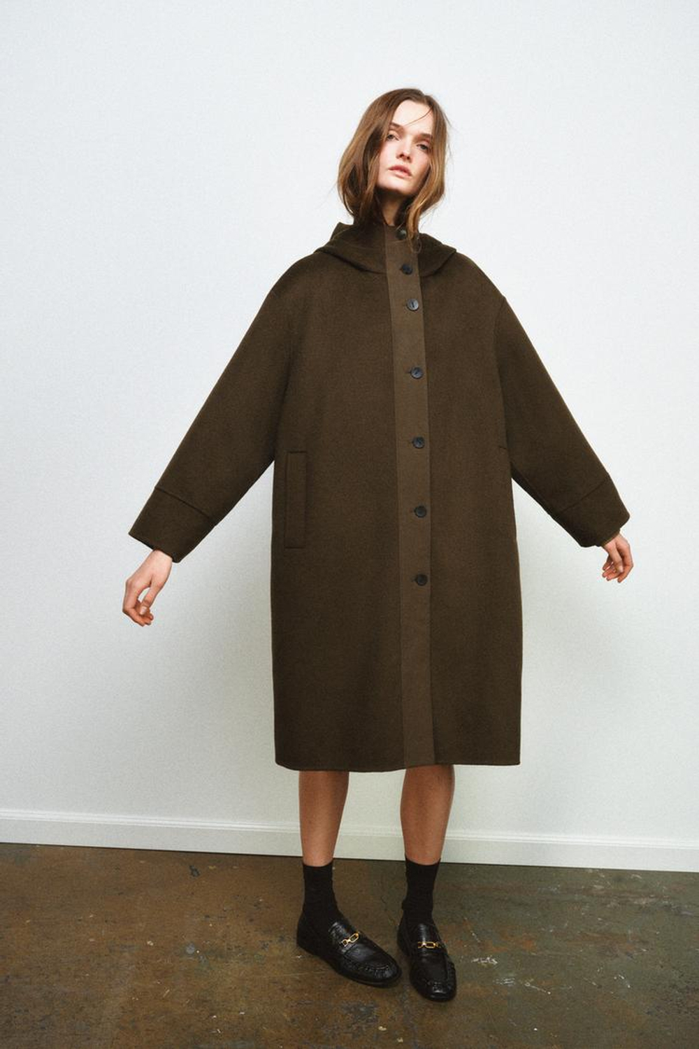 ZARA ПАРКА ИЗ СМЕСОВОЙ ШЕРСТИ ZW COLLECTION LIMITED EDITION, ХАКИ