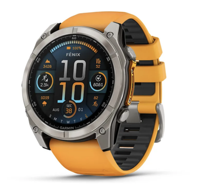 Смарт-часы Garmin Fenix 8 - 51 мм, AMOLED, Sapphire, серый корпус, оранжевый силиконовый ремешок