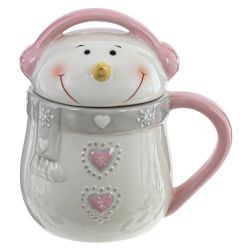 GAEM Кружка с крышкой "Снеговик меломан", 400 мл, L12,5 W9 H14 см