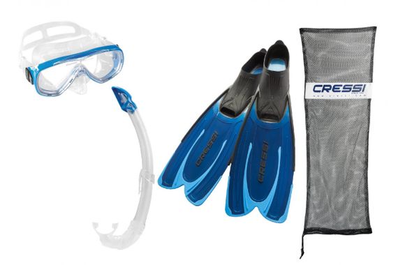 Набор для снорклинга Cressi Agua Bag (Ласты Agua + Маска Onda + Трубка Mexico + Сумка) синий