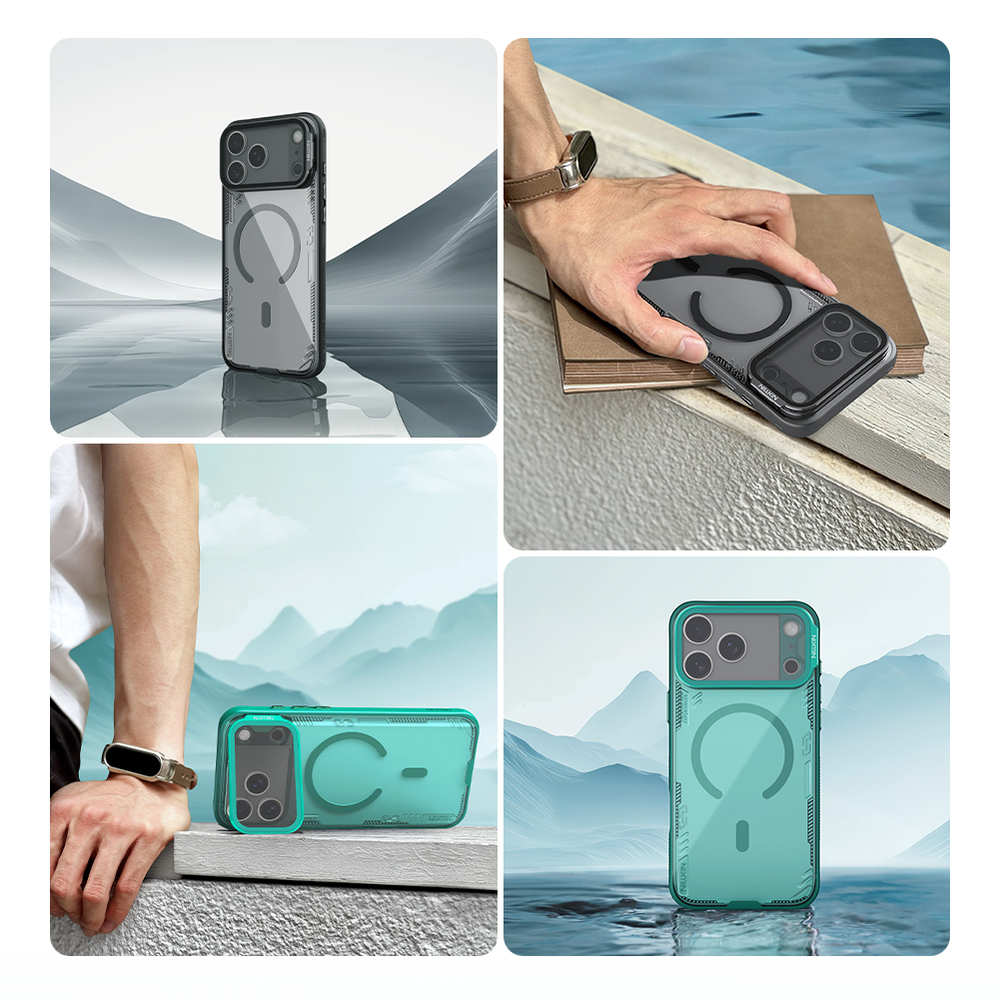 Чехол прозрачный зеленого цвета с MagSafe на iPhone 17 Pro, серия Iceblade Prop Magnetic (версия с прозрачной крышкой объектива) от Nillkin