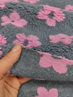 Шерпа с объемным рисунком/ Розовые цветы на сером