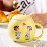 Керамическая кружка с крышкой, голубой/розовый/желтый, 430мл