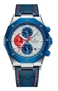 Часы наручные кварцевые NAVIFORCE на кожаном ремешке, серебристый/синий W8750-01