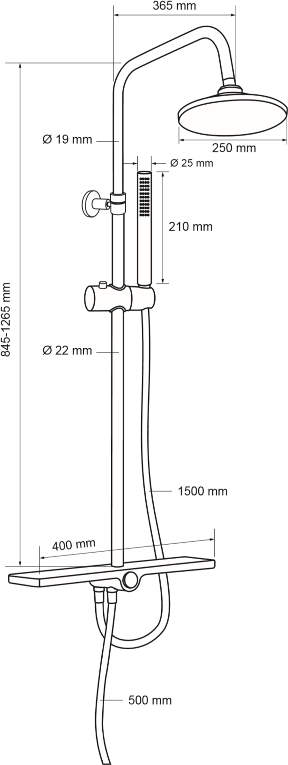 Душевая стойка Aquanet Pragmatic R AF430-70-R-C, с полочкой