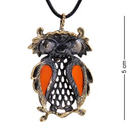 AM-1710 Подвеска «Сова на ветке» (латунь, янтарь)