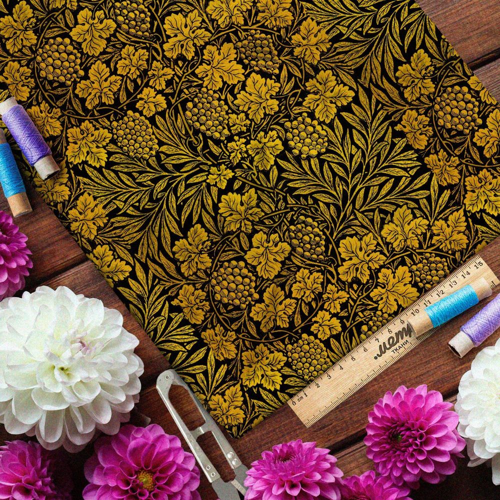 Ткань атлас бронзовая хохлома из ягод