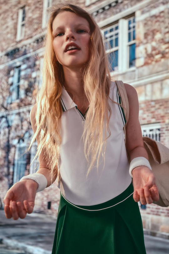 ZARA ЮБКА В СКЛАДКУ С КОНТРАСТНОЙ ОТДЕЛКОЙ, МЯГКИЙ ЗЕЛЕНЫЙ