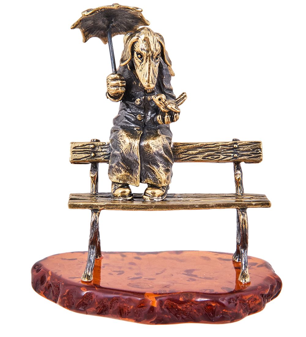 Народные промыслы AM-3918 Фигурка «Собака Ангел» (латунь, янтарь)