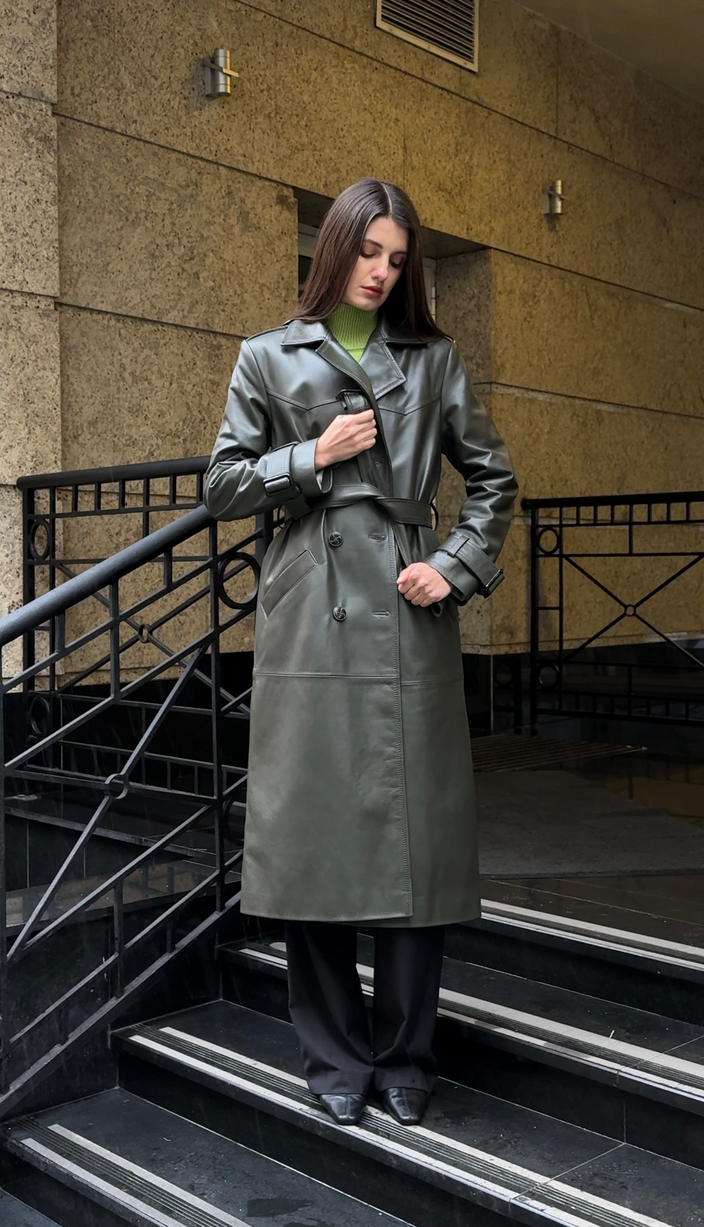 Тренч двубортный хаки