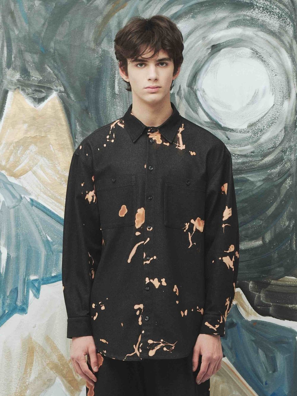 Рубашка Sashina Bleach Tie-Dye черная