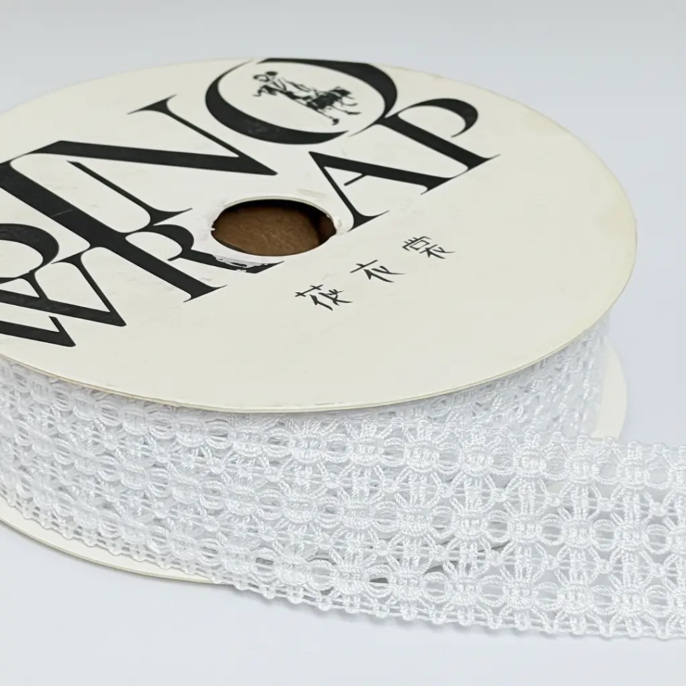 Лента Декоротивная 2,5см х 55м "Ажурное плетение" (Белый)