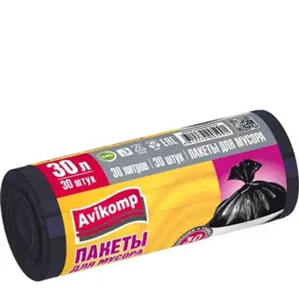 Avikomp Пакеты для мусора Praktisch, ПНД, 30л, 30шт, рулон, черные  50 шт/кор