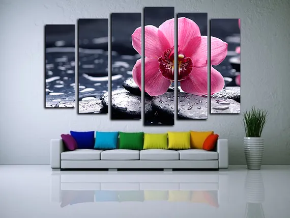 Модульная картина "Орхидея на черных камнях"