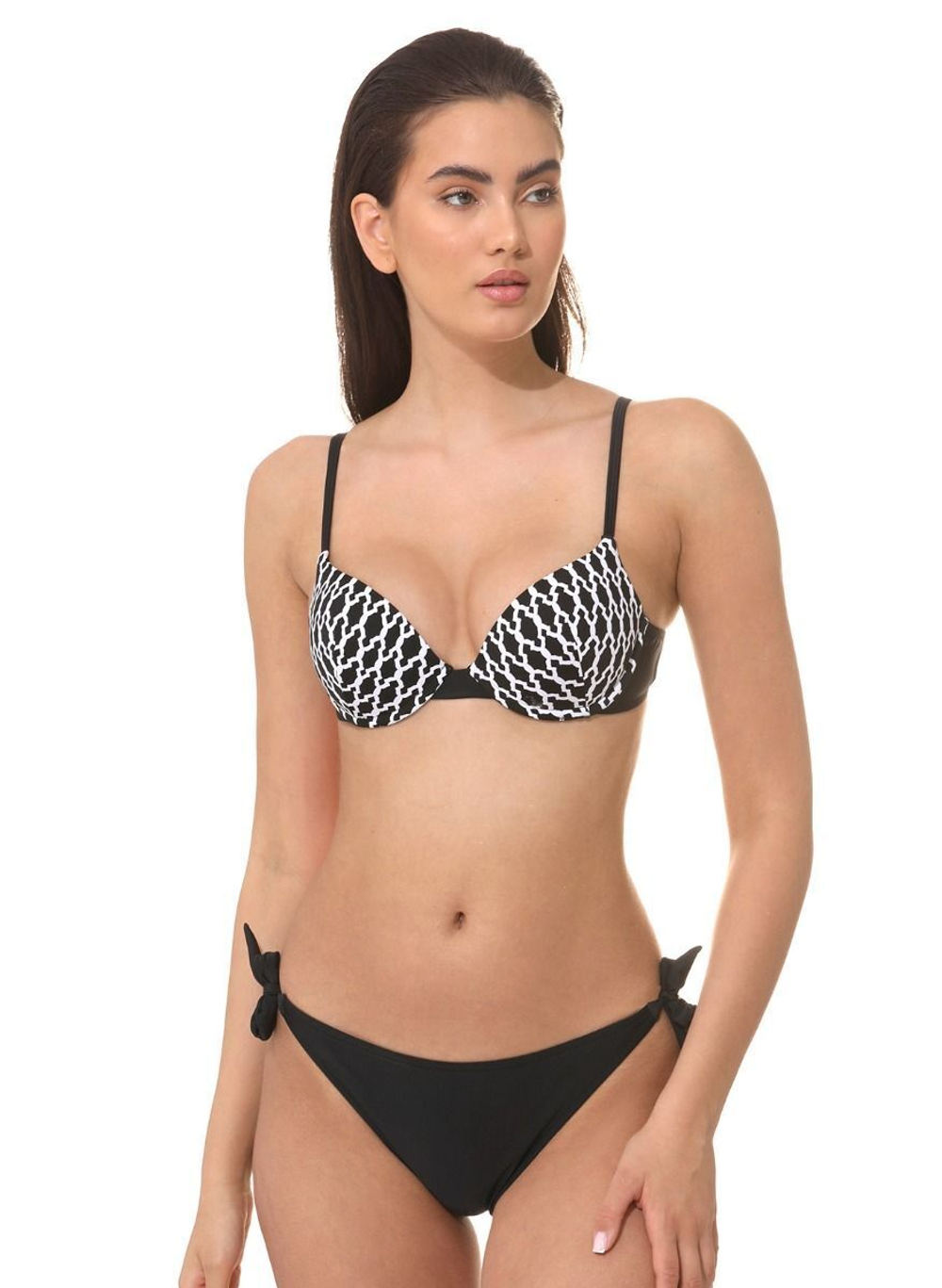 Раздельный купальник Caleidoscope: лиф пуш-ап и плавки на завязках (Размер: B/L) (Цвет: черный)