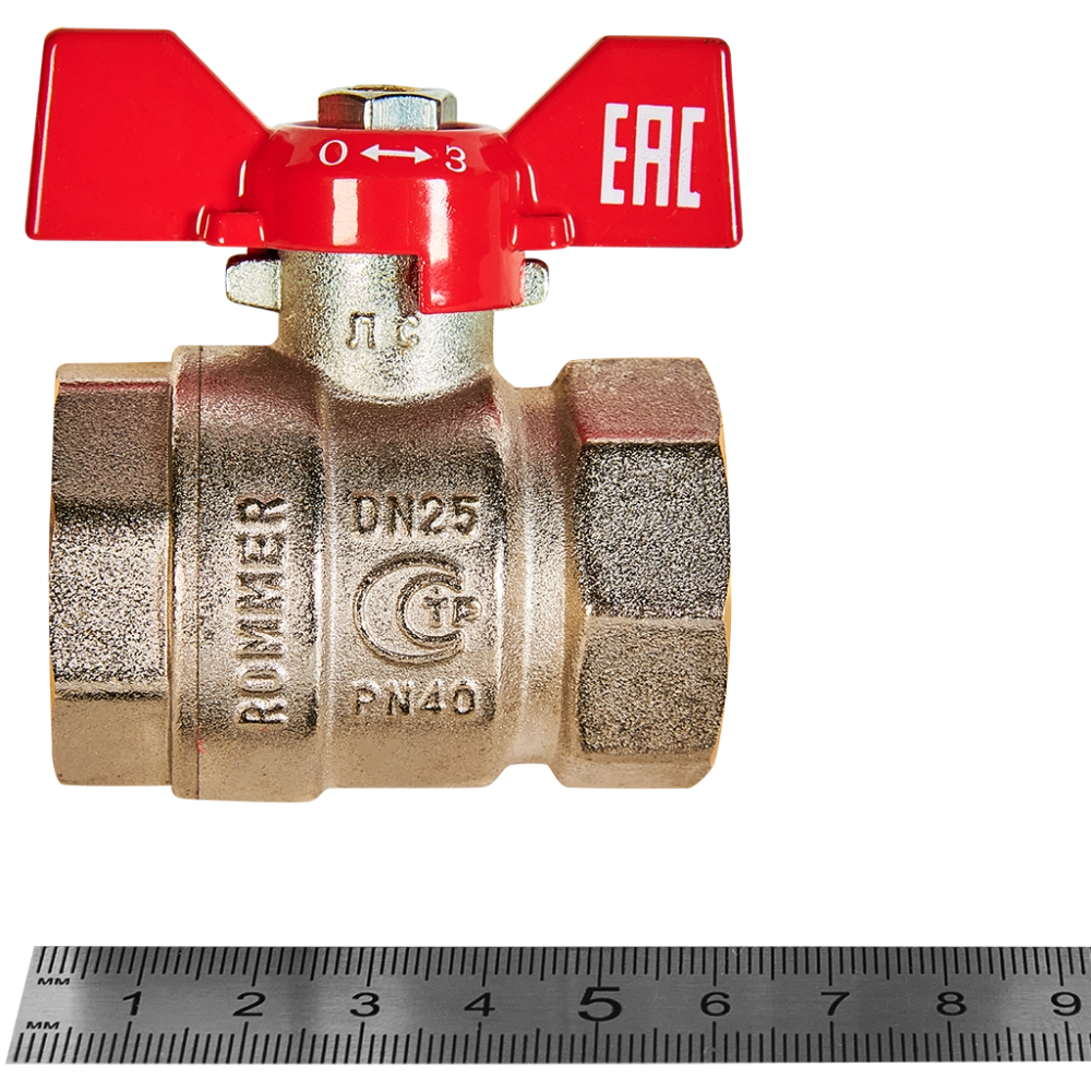 Кран шаровой полнопроходной ROMMER - 1" (ВР/ВР, PN40, ручка-бабочка)