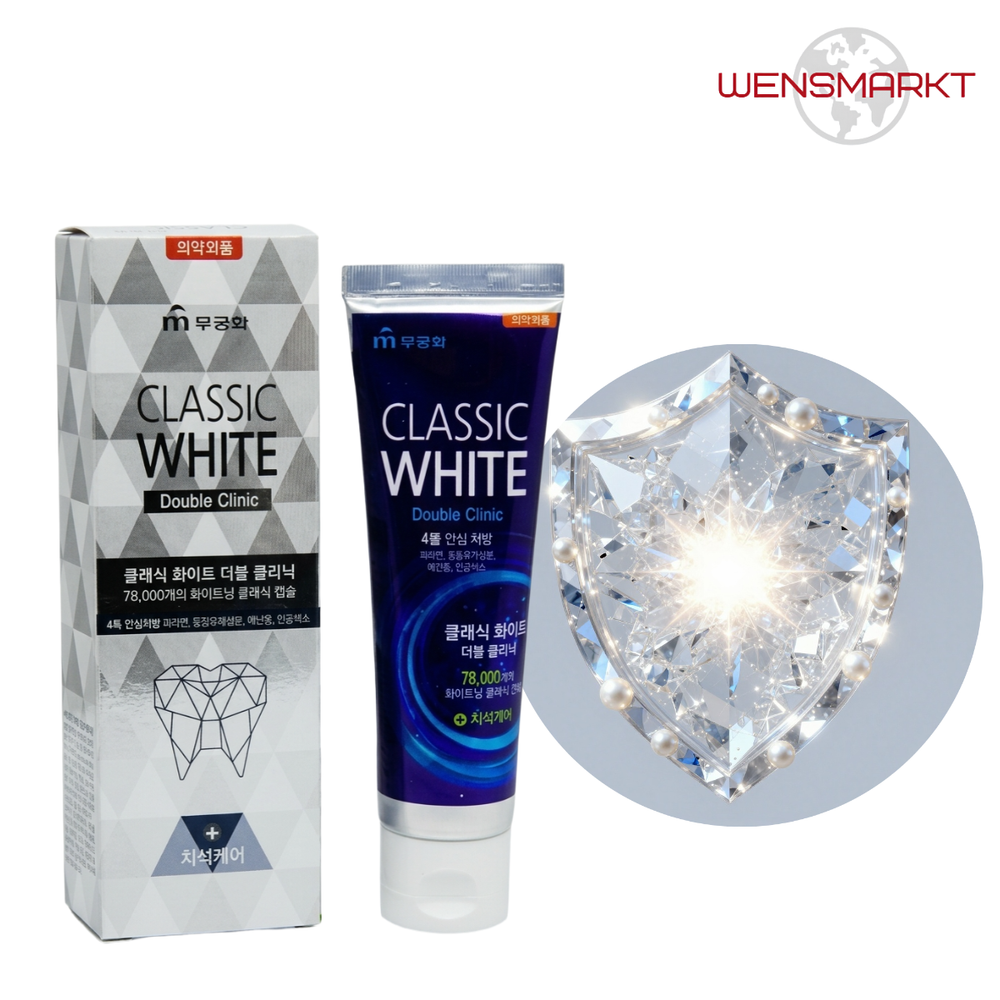 Отбеливающая зубная паста «Classic White» двойного действия с микрогранулами, 110 г (Корея)