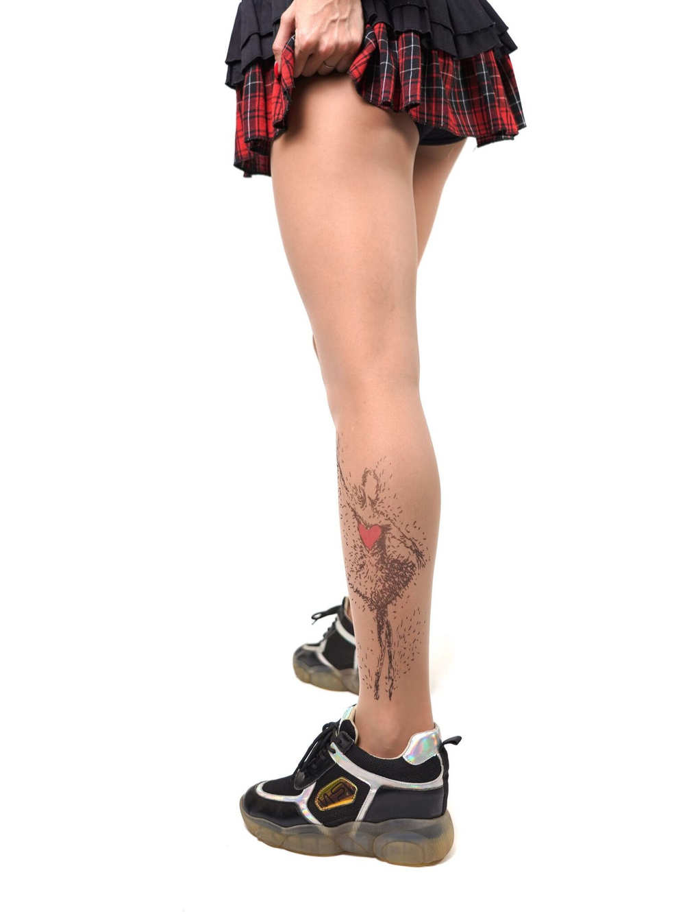 Колготки с принтом в виде балерины с большим сердцем (Размер: S-M-L) (Цвет: бежевый)