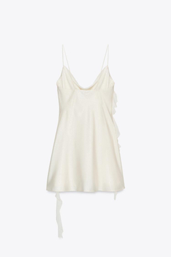 ZARA КОРОТКОЕ ПЛАТЬЕ С БЛЕСТКАМИ И ВОЛАНАМИ, ЭКРЮ