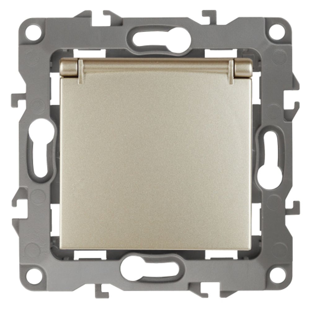 12-2103-04 ЭРА Розетка 2P+E Schuko со шторками с крышкой, 16A-250В, IP20, Эра12, шампань | Эра 12 Шампань