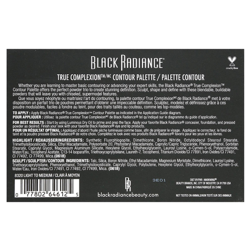 Black Radiance, True Complexion, палитра контурирования, 8320 от светлого до среднего, 11 г (0,38 унции)