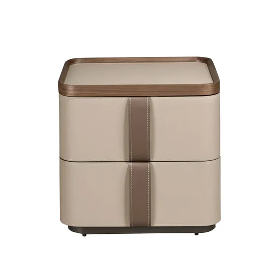 Прикроватная тумбочка 7204 из кожи, ореха и полированной стали