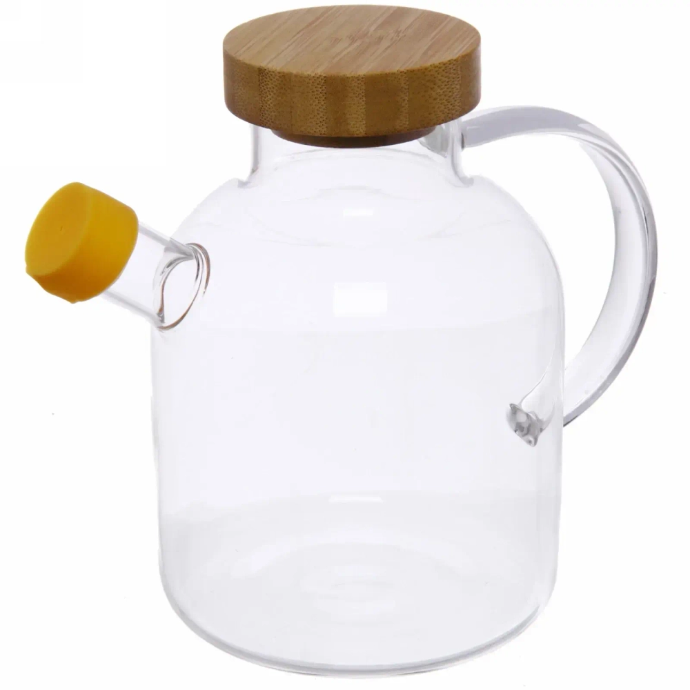 Бутылка стеклянная для специй 600мл «Хай-Тек» с бамбуковой крышкой