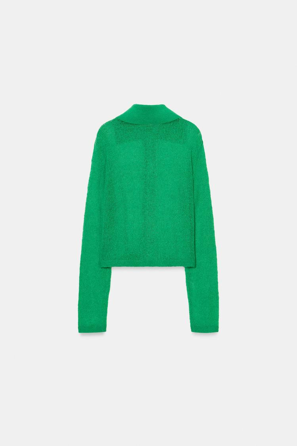 ZARA КАРДИГАН С ВОРОТНИКОМ ПОЛО, ЗЕЛЕНЫЙ