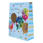 Пакет подарочный "Happy Birthday" 44*31*12см, тисн.золот,ручки-шнурок