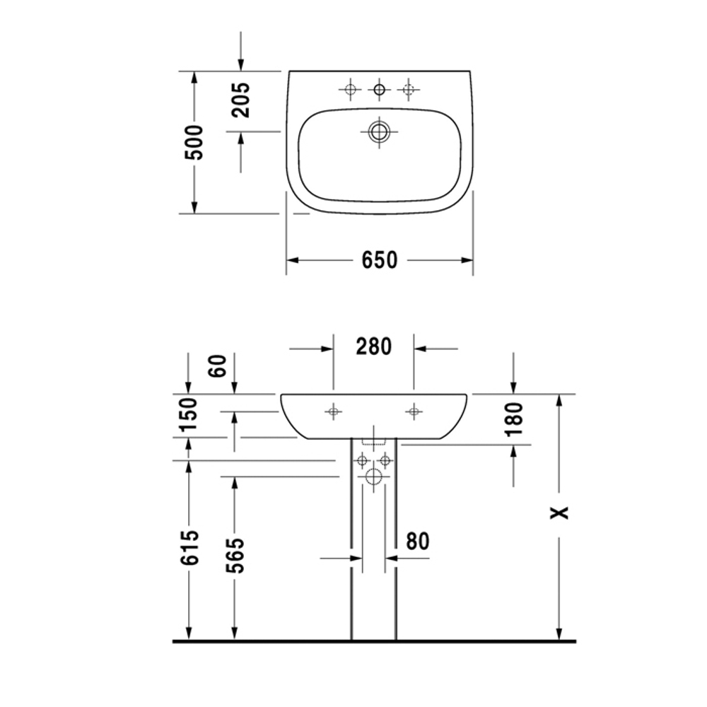 Раковина Duravit D-Code 23106500002 подвесная 65 см, цвет белый