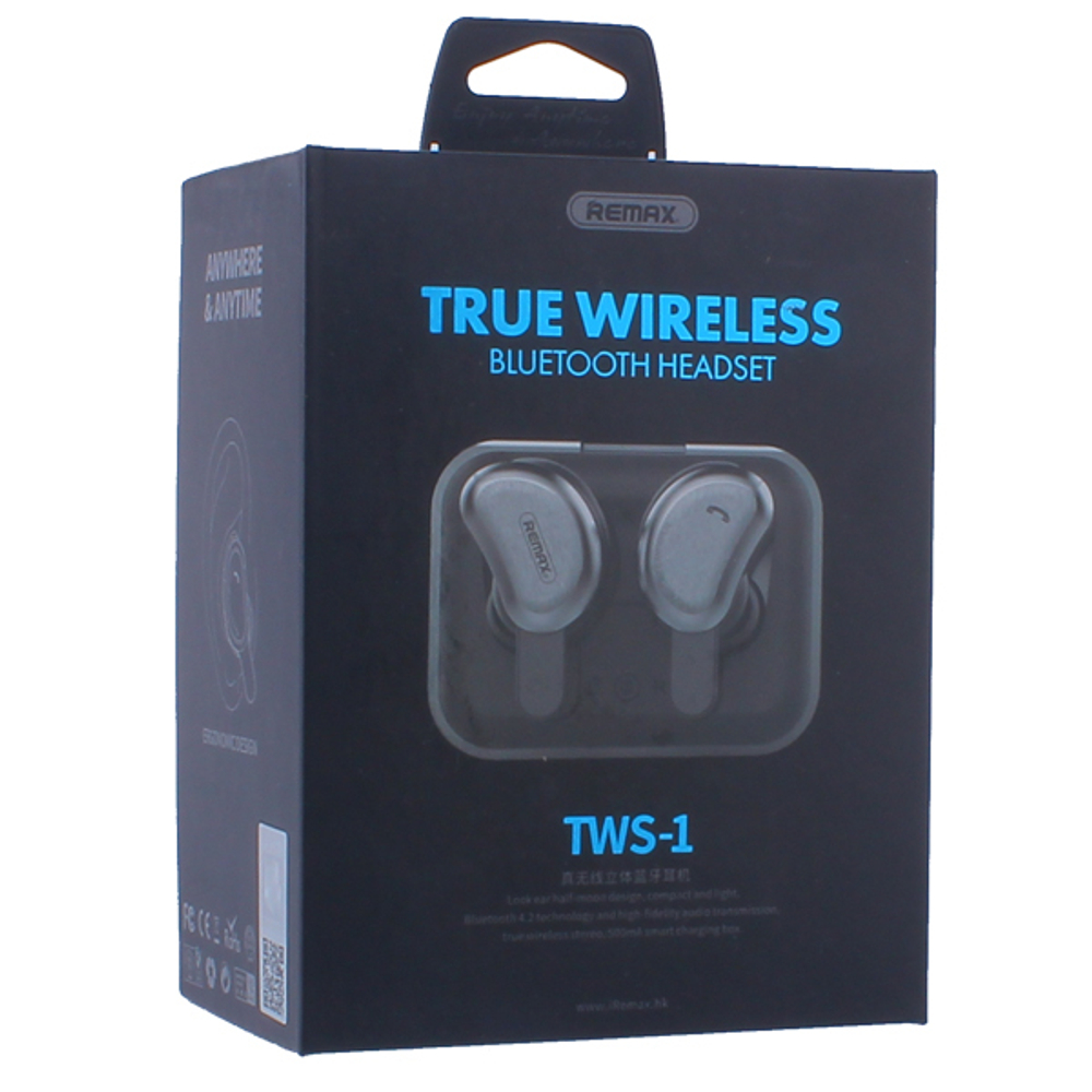 Bluetooth-гарнитура Remax TWS-1 True Wireless Headphones стерео с зарядным устройством Черный